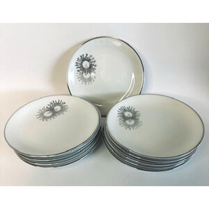 Kutani Burst China (11) Bread Plates White/Silver/Gray Japan Hand Painted VTG
